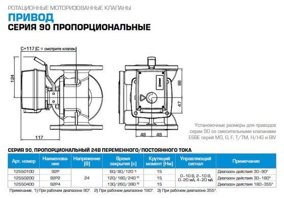 92P 12550100 Электропривод 24В 60/90/120 сек. 0-10В